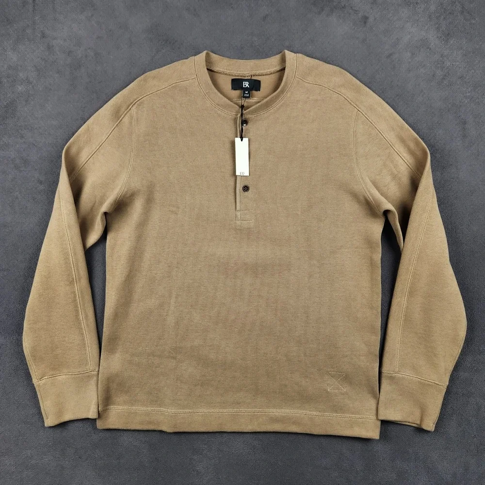 Banana Republic Henley Mens Medium Marshland Brown Double Knit Thermal NEW‎